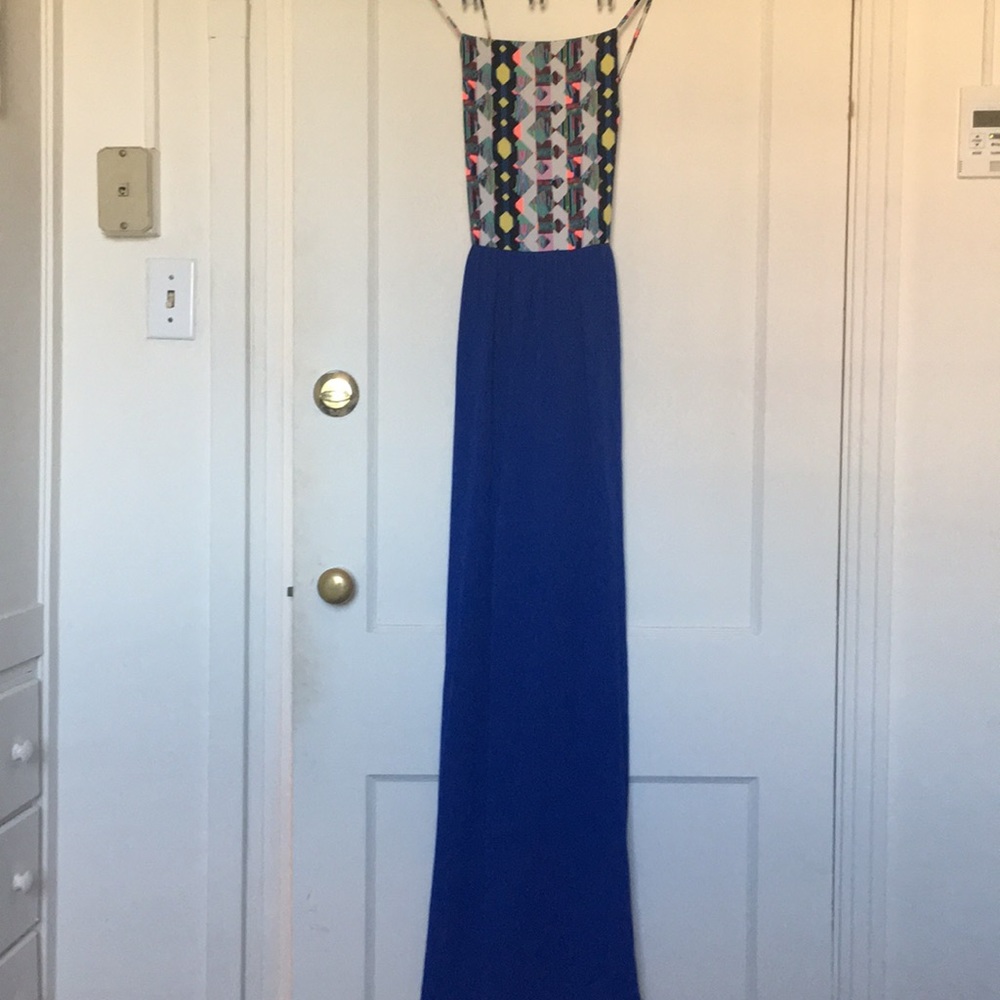 Geometric print blue maxi dress